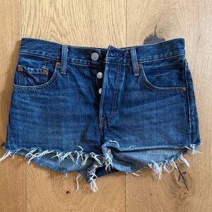 Levi's Dark Blue Frayed Jean Shorts- size 25